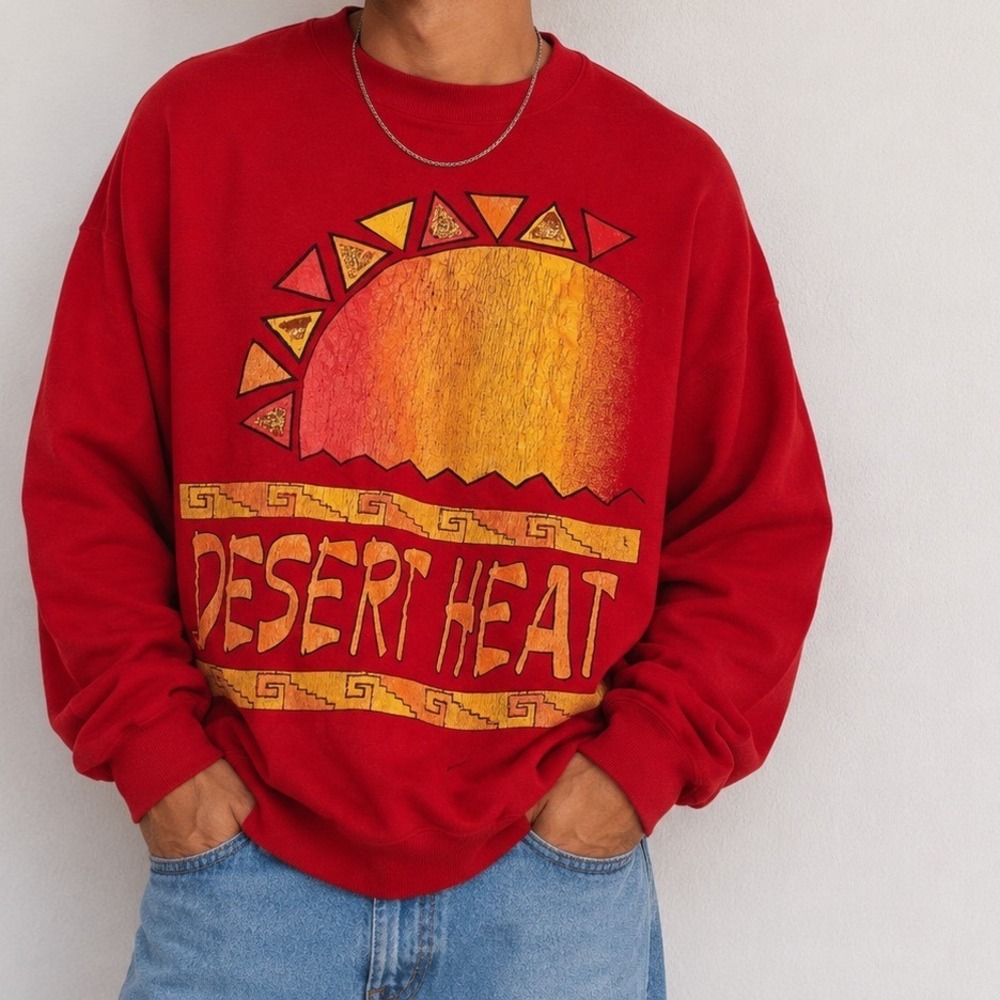 Vintage Desert Heat Red Graphic Sweatshirt Oversized 90s Southwest Streetwear e1